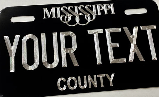 Custom State Mississippi Diamond Etched on Aluminum License Plate, Car Tag