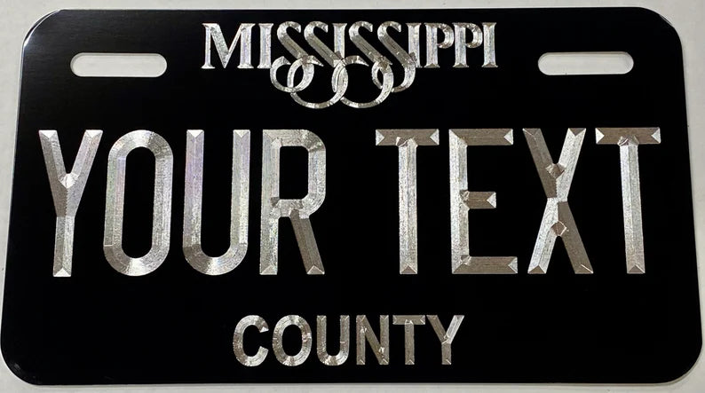 Custom State Mississippi Diamond Etched on Aluminum License Plate, Car Tag