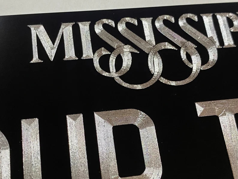 Custom State Mississippi Diamond Etched on Aluminum License Plate, Car Tag