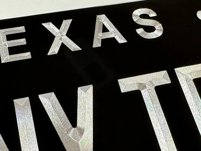 Custom State Texas Diamond Etched on Aluminum License Plate, Car Tag