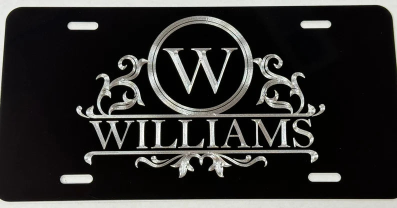 Custom Name & Letter Diamond Etched on Aluminum License Plate, Car Tag