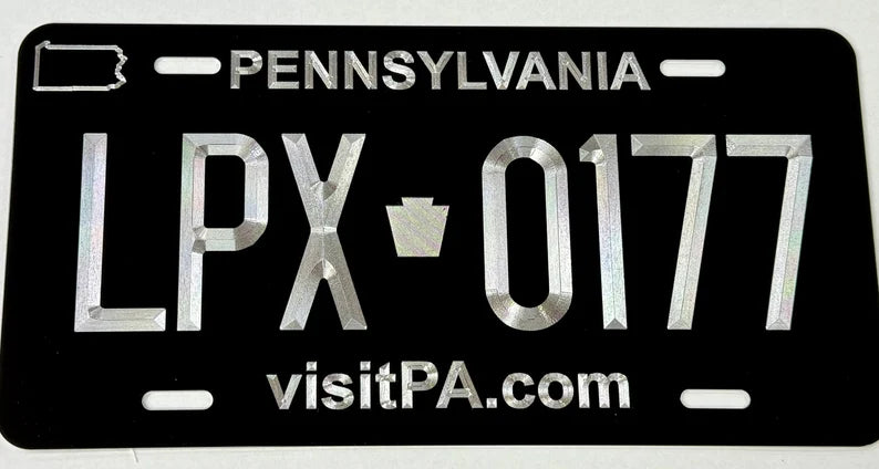 Custom State Pennsylvania Diamond Etched on Aluminum License Plate, Car Tag