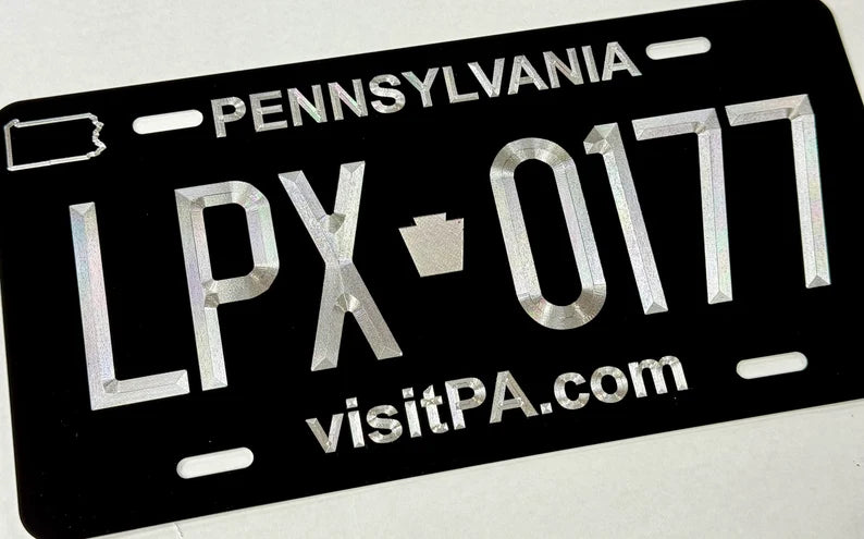 Custom State Pennsylvania Diamond Etched on Aluminum License Plate, Car Tag