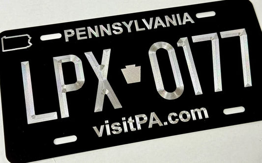 Custom State Pennsylvania Diamond Etched on Aluminum License Plate, Car Tag