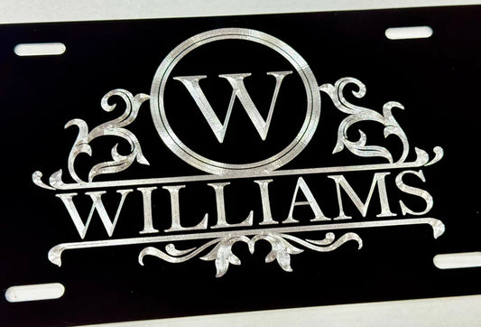 Custom Name & Letter Diamond Etched on Aluminum License Plate, Car Tag