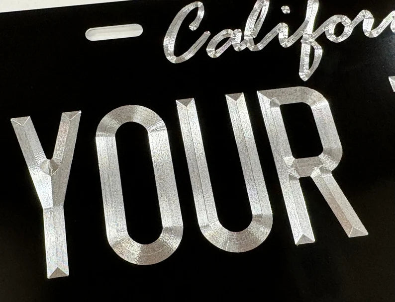 Custom State California Diamond Etched on Aluminum License Plate, Car Tag