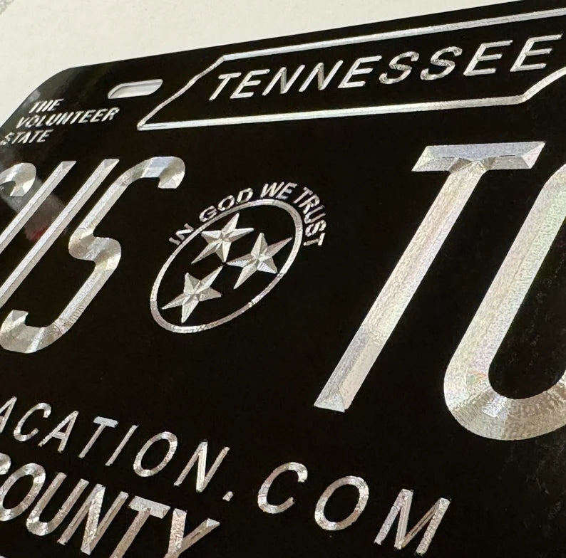 Custom State Tennessee Diamond Etched on Aluminum License Plate, Car Tag