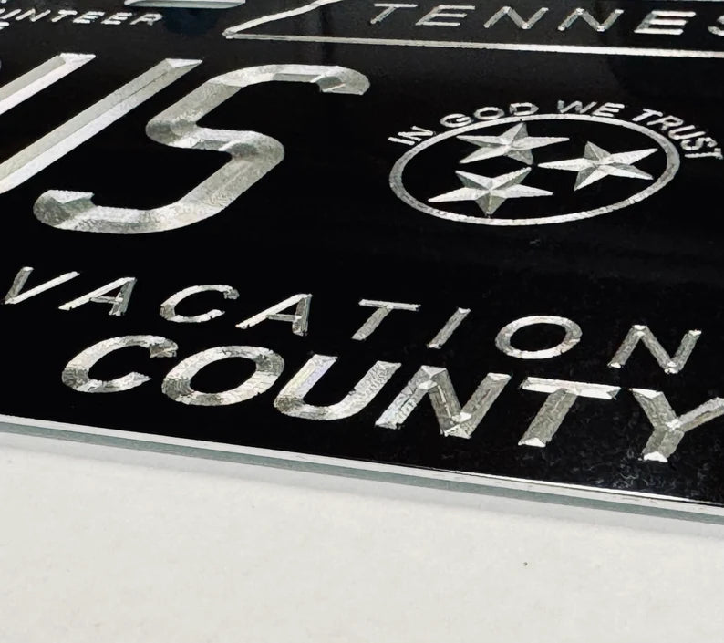 Custom State Tennessee Diamond Etched on Aluminum License Plate, Car Tag