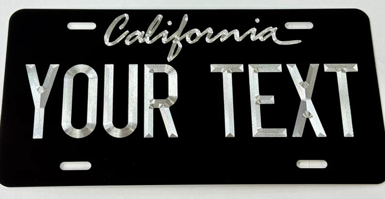 Custom State California Diamond Etched on Aluminum License Plate, Car Tag