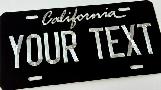 Custom State California Diamond Etched on Aluminum License Plate, Car Tag