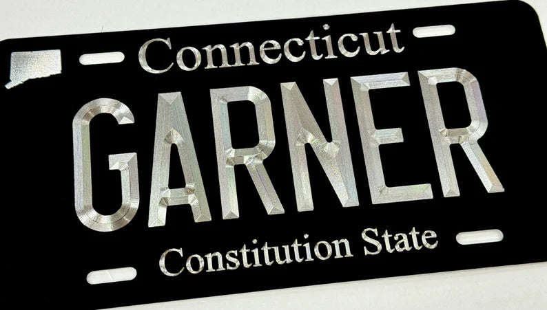 Custom State Connecticut Diamond Etched on Aluminum License Plate, Car Tag