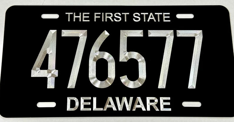 Custom State Delaware Diamond Etched on Aluminum License Plate, Car Tag