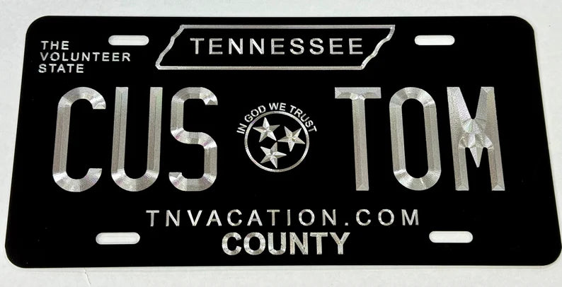 Custom State Tennessee Diamond Etched on Aluminum License Plate, Car Tag