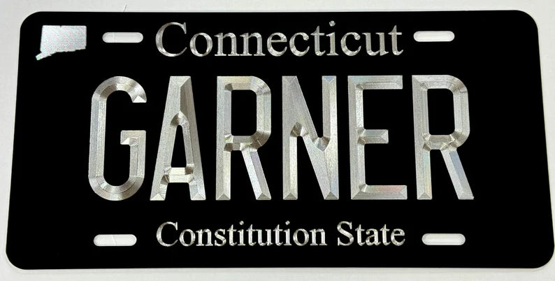 Custom State Connecticut Diamond Etched on Aluminum License Plate, Car Tag