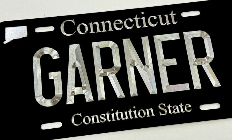 Custom State Connecticut Diamond Etched on Aluminum License Plate, Car Tag