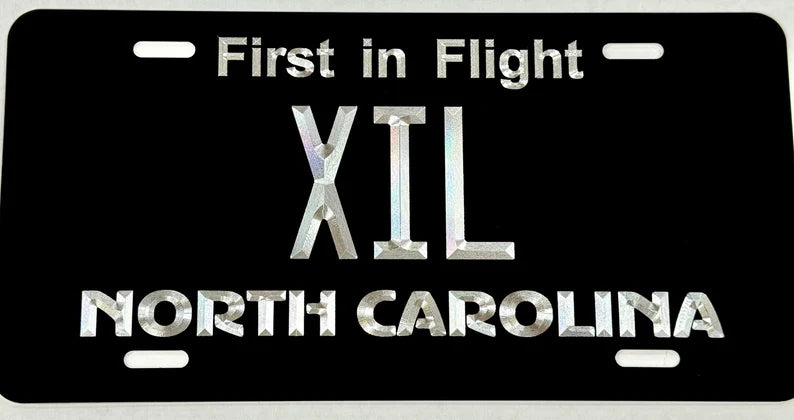 Custom State North Carolina Diamond Etched on Aluminum License Plate, Car Tag