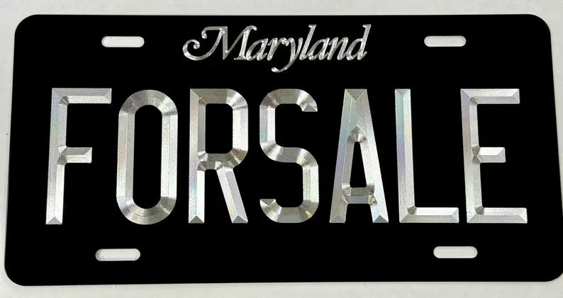 Custom State Maryland Diamond Etched on Aluminum License Plate, Car Tag