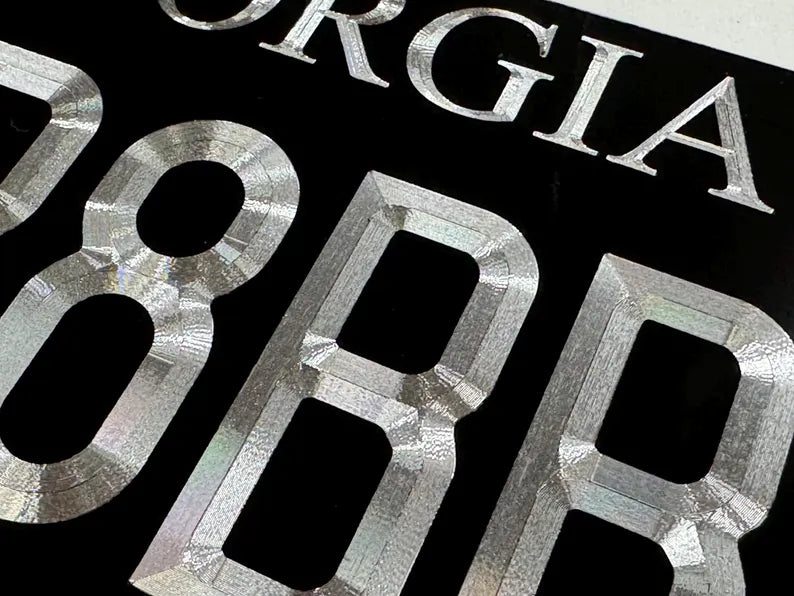 Custom State Georgia Diamond Etched on Aluminum License Plate, Car Tag