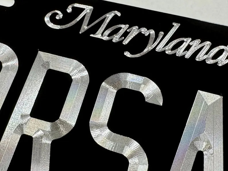 Custom State Maryland Diamond Etched on Aluminum License Plate, Car Tag