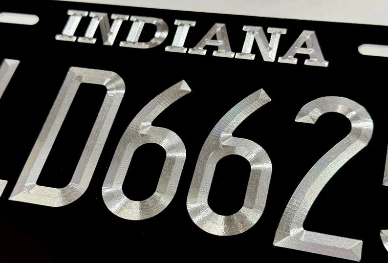 Custom State Indiana Diamond Etched on Aluminum License Plate, Car Tag