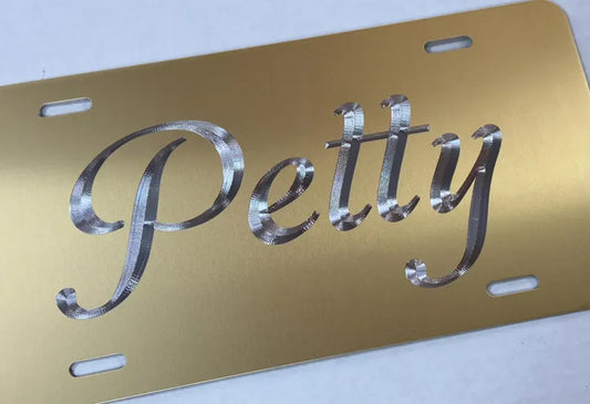 Custom Gold Diamond Etched on Aluminum License Plate, Car Tag