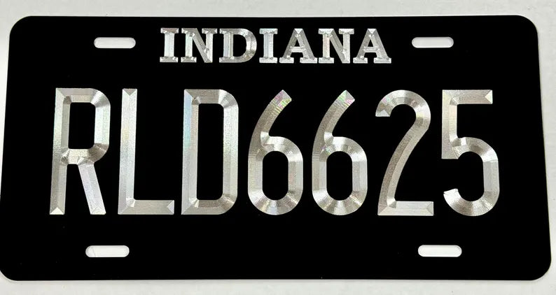 Custom State Indiana Diamond Etched on Aluminum License Plate, Car Tag