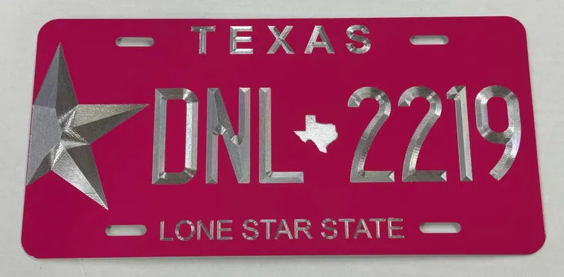 Custom State Texas Diamond Etched on Aluminum License Plate, Car Tag