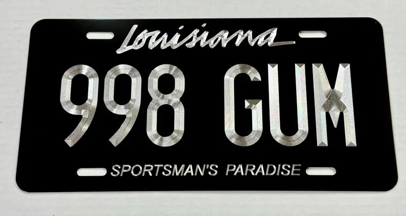 Custom State Louisiana Diamond Etched on Aluminum License Plate, Car Tag