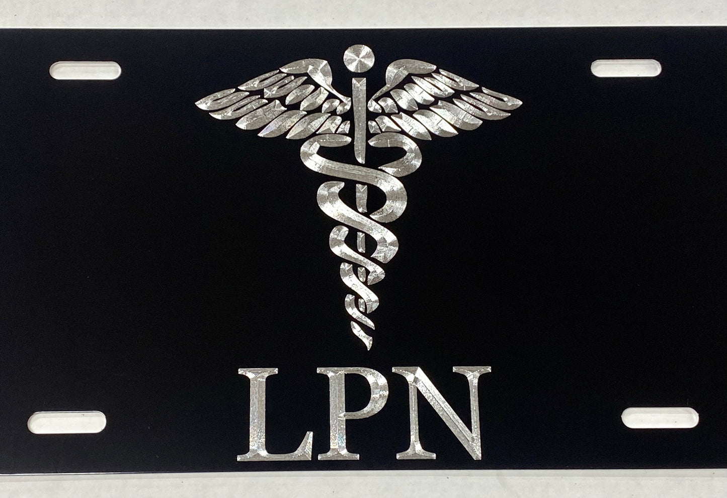Engraved LPN Nurse Caduceus Car Tag