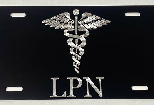 Engraved LPN Nurse Caduceus Car Tag