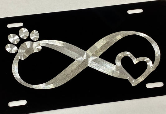 Engraved Dog Paw Infinity Heart Car Tag