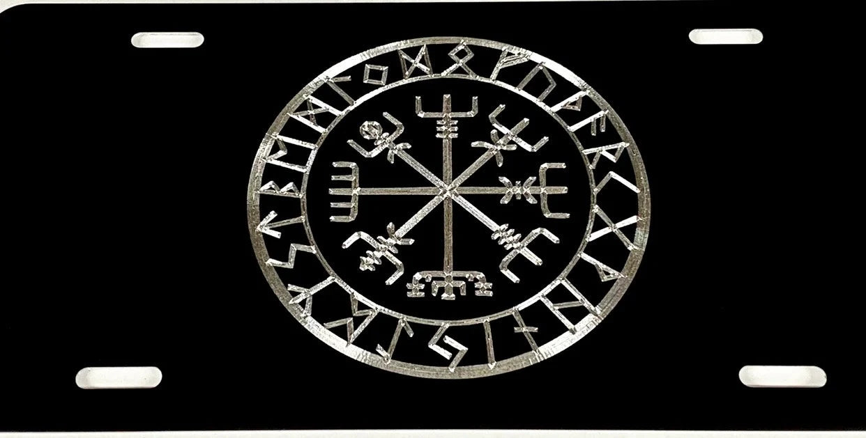 Engraved Viking Runes Vegvisir Compass Car Tag