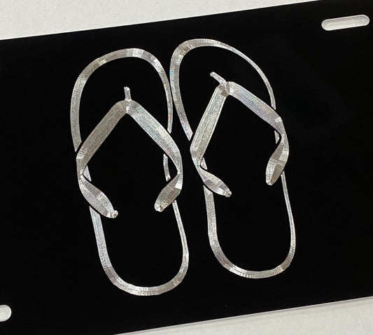 Silver Engraved Flip Flops Car Tag
