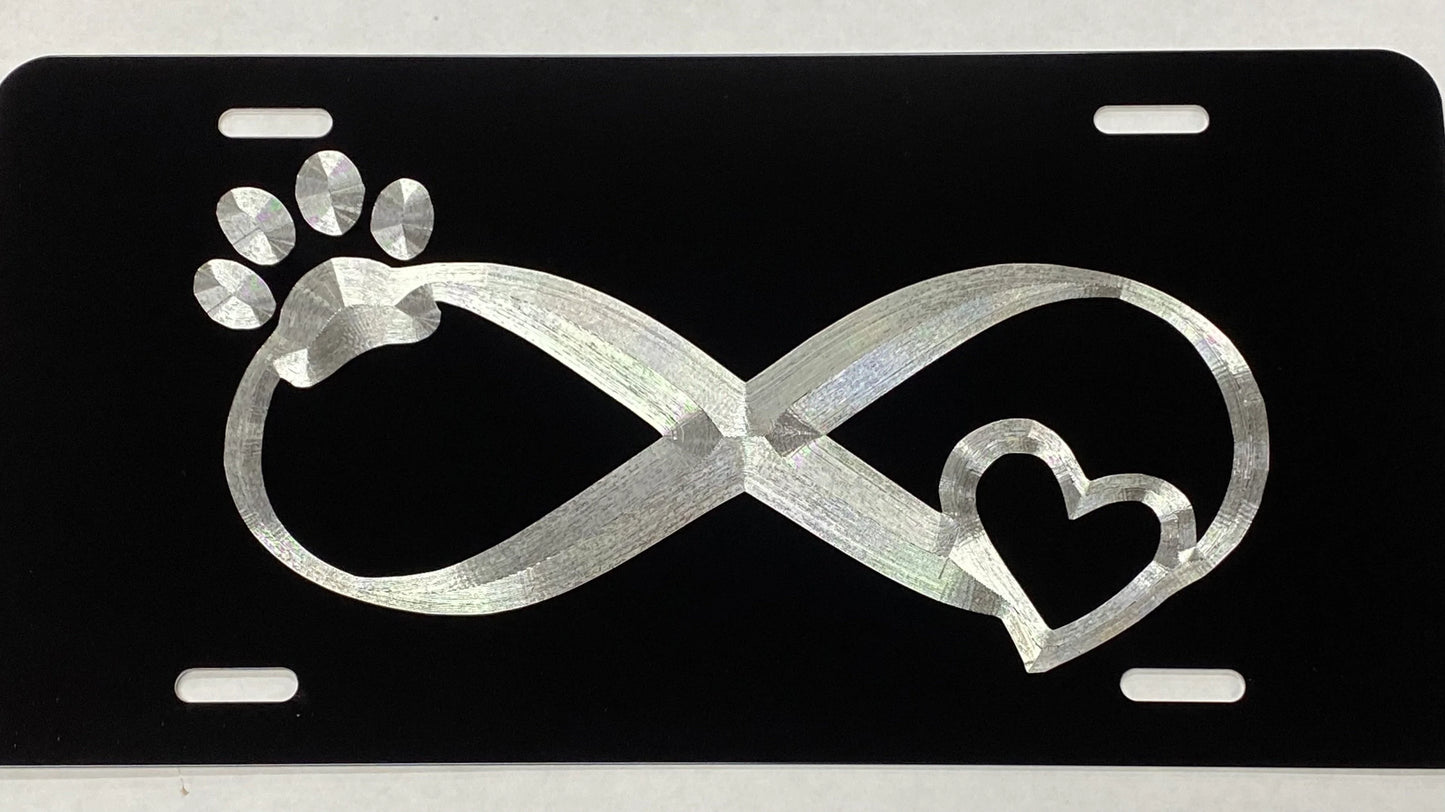 Engraved Dog Paw Infinity Heart Car Tag