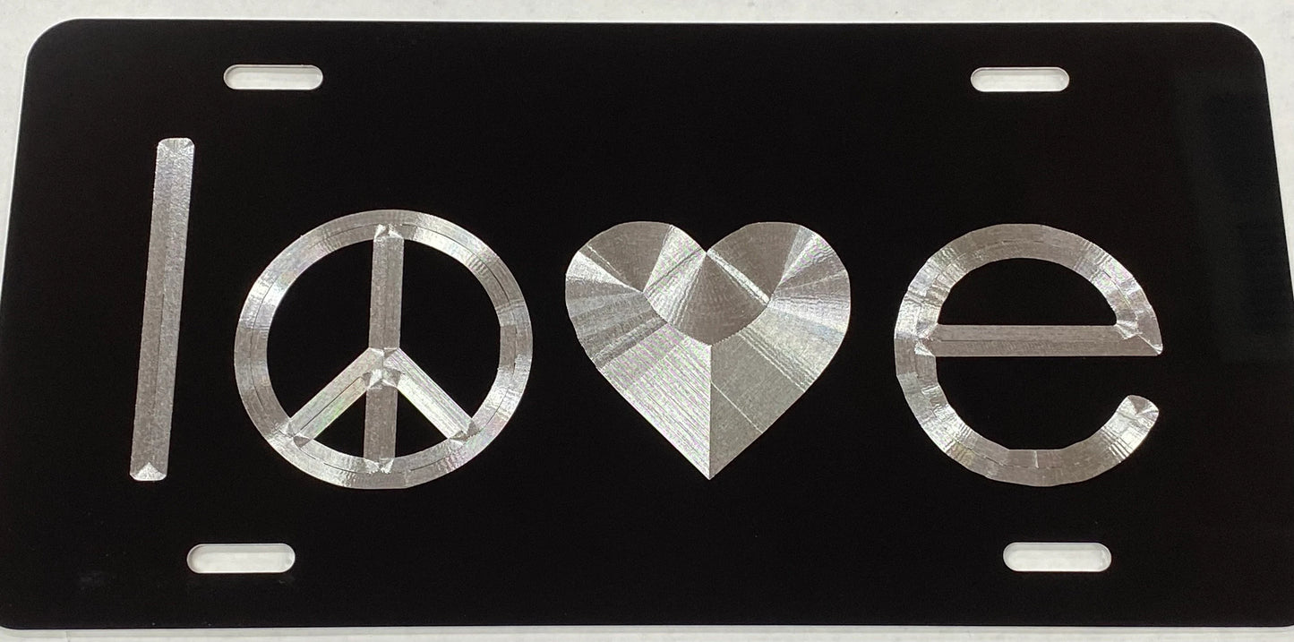 Deep Engraved Love Peace Car Tag