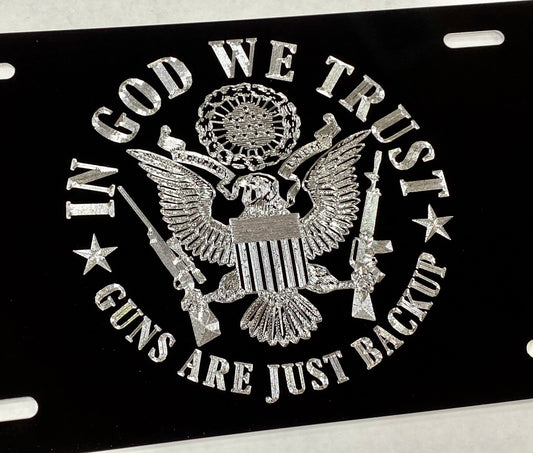 Engraved In God We Trust Guns 2nd Amendment Car Tag