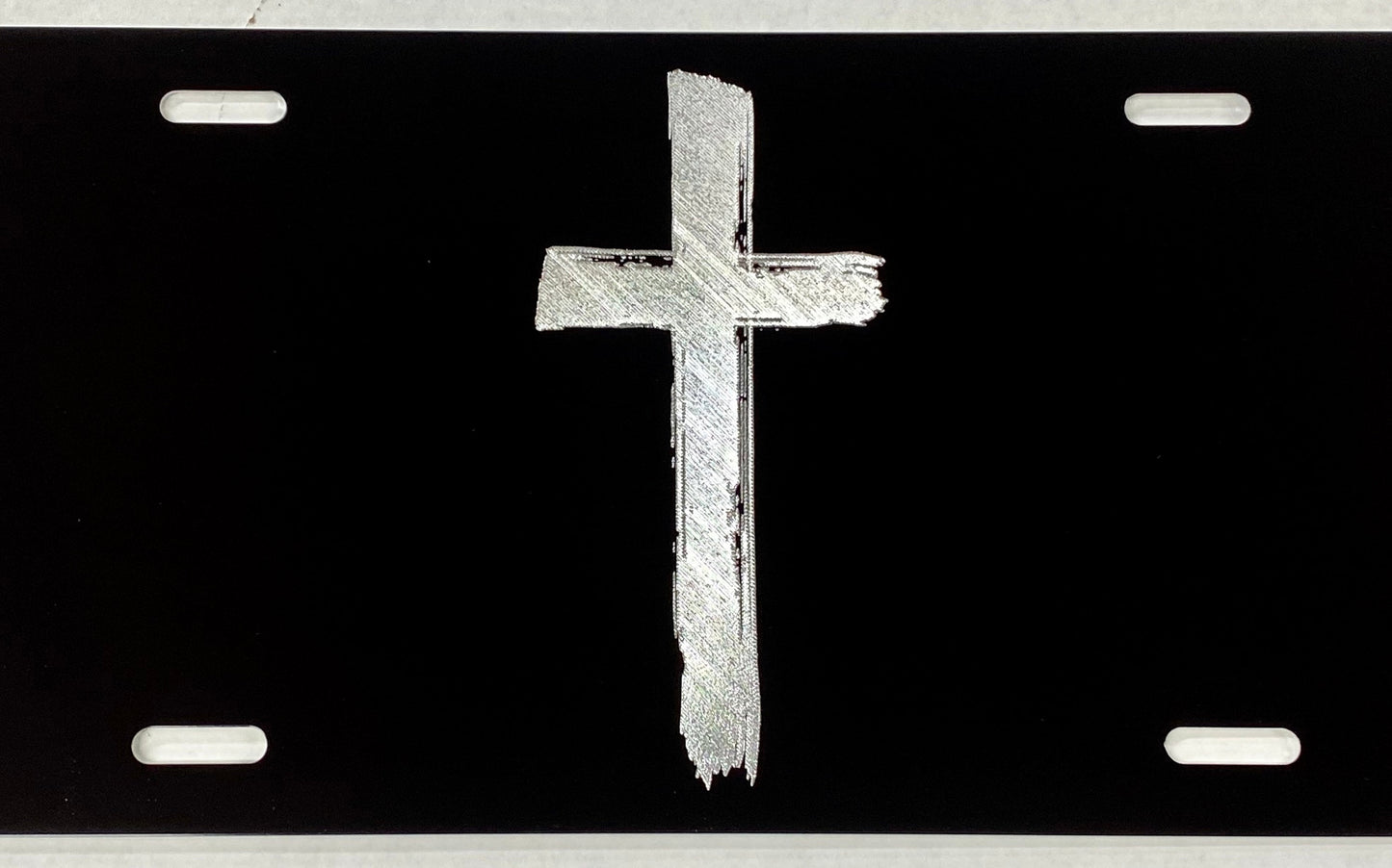 Engraved Rugged Cross Car Tag