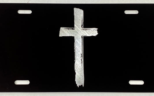 Engraved Rugged Cross Car Tag