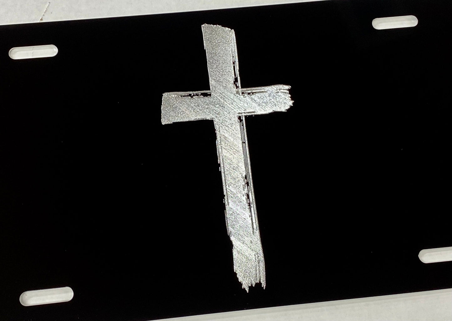 Engraved Rugged Cross Car Tag