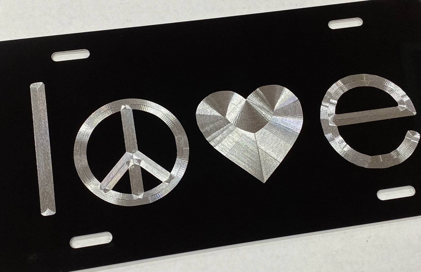 Deep Engraved Love Peace Car Tag