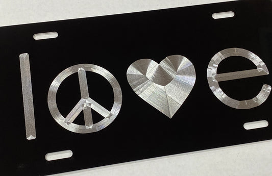 Deep Engraved Love Peace Car Tag
