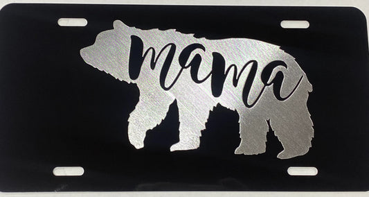 Silver Engraved Mama Bear Car Tag