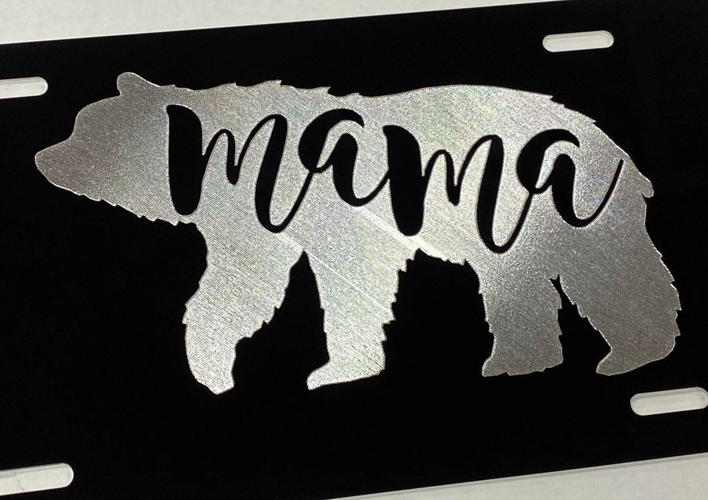Silver Engraved Mama Bear Car Tag