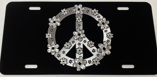Engraved Flower Peace Sign Car Tag