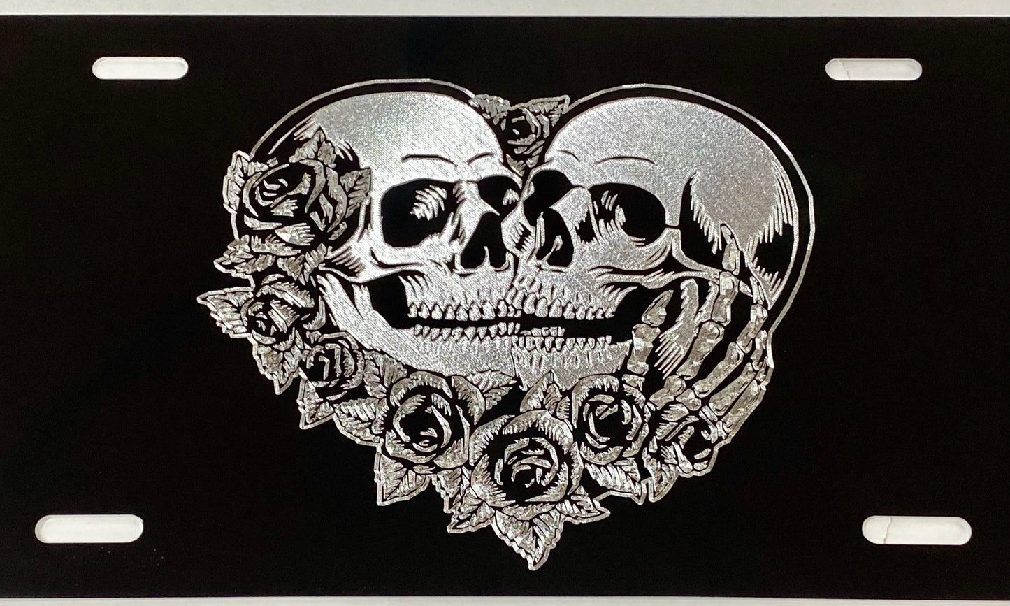 Engraved Skeleton Skull Lovers Car Tag