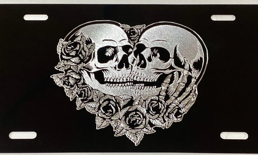 Engraved Skeleton Skull Lovers Car Tag