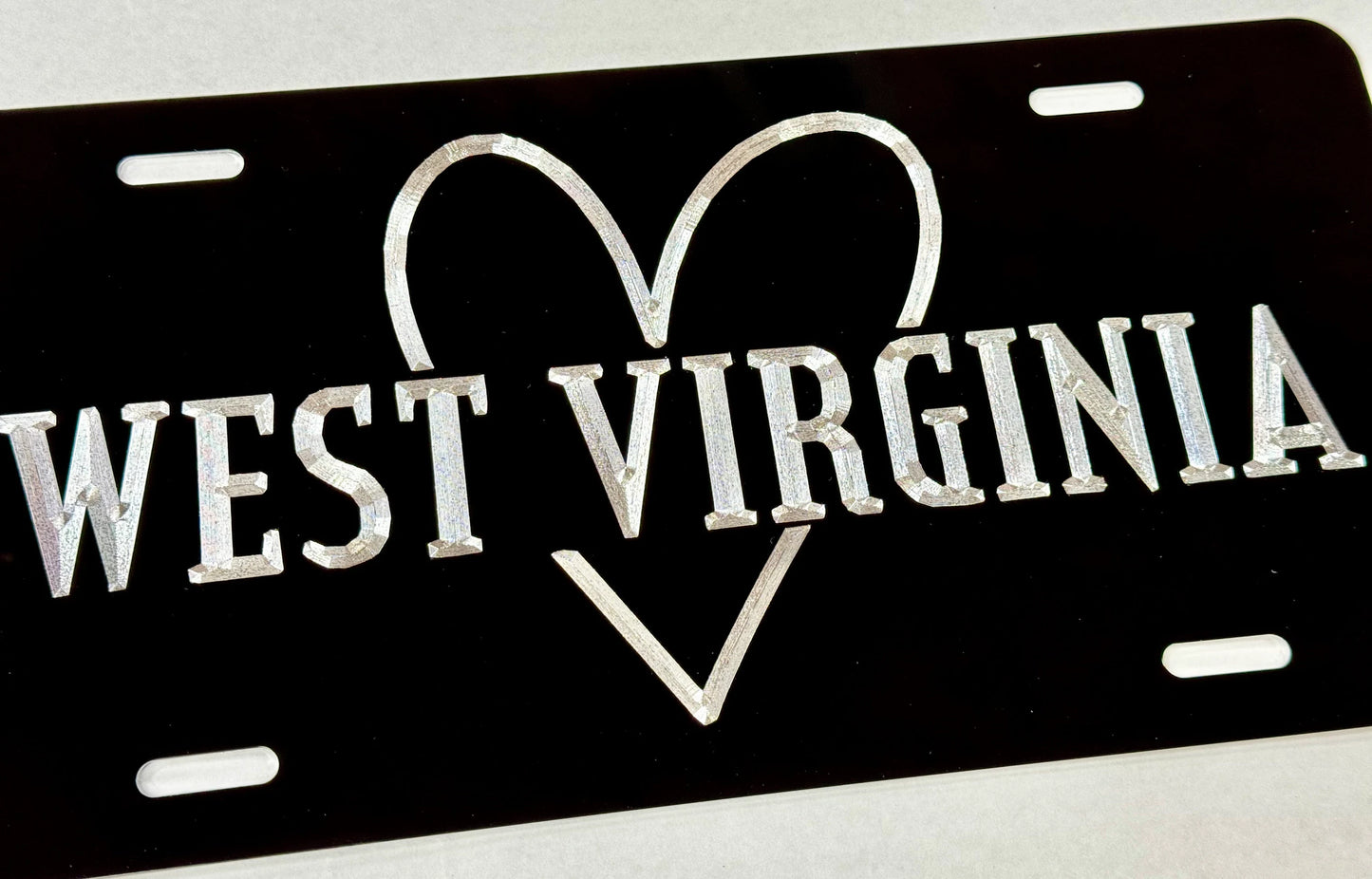 Engraved West Virginia Heart Car Tag
