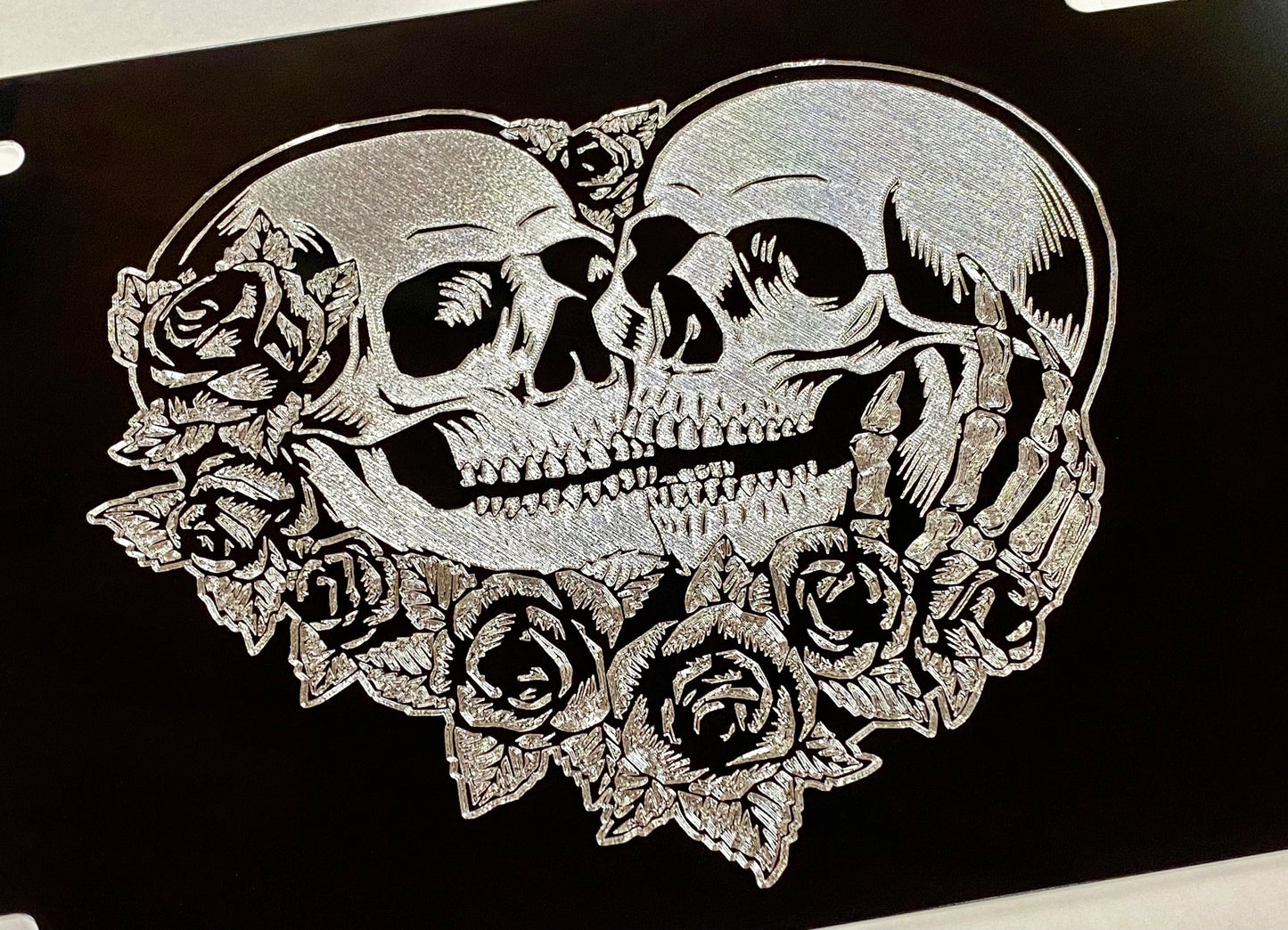 Engraved Skeleton Skull Lovers Car Tag