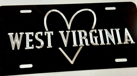 Engraved West Virginia Heart Car Tag