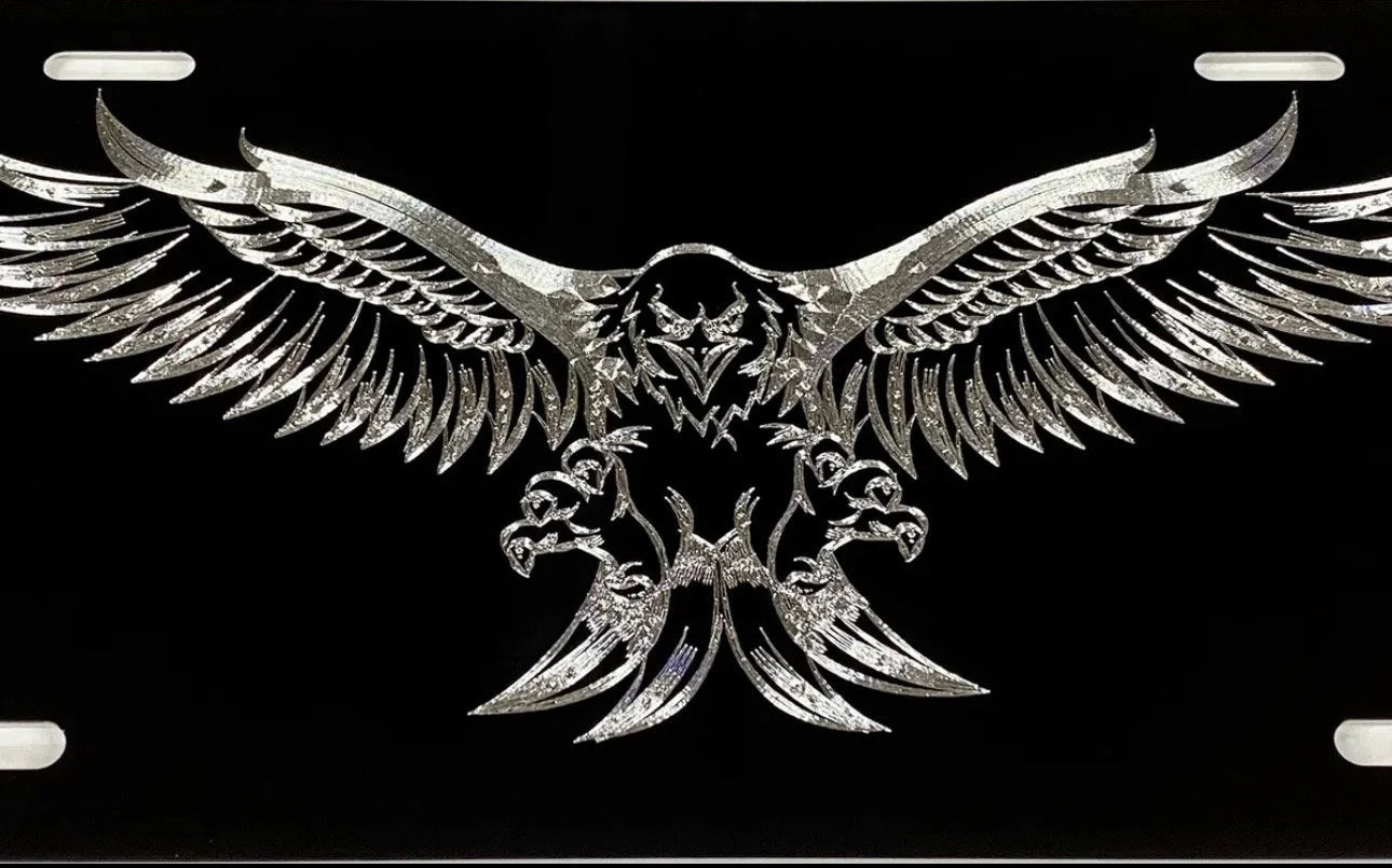 Engraved US American 3D Fierce Eagle Diamond Etched Car Tag
